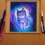 Placeholder: melted crayon drawing of mystical cat made of galaxy and milky way, 8k resolution, high-quality, fine-detail, ornate, baroque, muted colors, intricate, digital art, detailed matte, volumetric lighting, illustration, octane render,