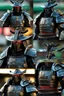 Placeholder: Fully armored cyberpunk samurai, photorealistic
