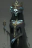 Placeholder: An ancient female lich, named Azura. She has a pale skeletal face, gaunt and colorless. Her head is wreathed in a gold crown adorned with black rosebuds, a thin smoke-like black veil blends into her long black dress. She wields a shadow covered blade.