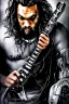 Placeholder: Jason Momoa like a cyborg,playing guitar,detail,textures