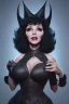 Placeholder: Joan Collins as evil queen in black leather, leather, busty, cleavage, angry, stern look. character design by cory loftis, fenghua zhong, ryohei hase, ismail inceoglu and ruan jia. unreal engine 5, artistic lighting, highly detailed, photorealistic, fantasy