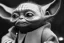 Placeholder: baby Yoda wearing a Christmas hat in a jazz club. 1960's photo real