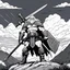 Placeholder: Head Lopper style by Andrew MacLean: duel on the hill, under the storm, with massive weapons