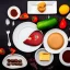 Placeholder: Plate full of fake food with old stuff around in a dark room