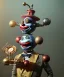 Placeholder: smiling mechanoid clown playing jazz with a steampunk theme, realistic