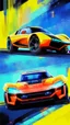 Placeholder: futuristic supercar, hand draw urbansketch art style inspired by Marta Vilarinho de Freitas, flat, vector illustration, urban sketch cyberpunk 2099 blade runner 2049 neon neo-impressionism expressionist style oil painting, smooth post-impressionist impasto acrylic painting, thick layers of colourful textured paint futuristic futurism noir