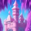 Placeholder: a pink castle, magical crystal pink castel, vertical light, pink and blue wisteria , pink vertical, blue lake,sharp, background vertical blue gradient vertical, elegant, highly detailed, artstation, concept art, smooth, sharp focus, illustration, 8k, splash art, wallpaper, key visual