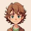 Placeholder: tMAKE A YOUNG CARTOON CHARACTER WITH BROWN CURLY HAIR AND BROWN EYES