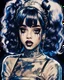 Placeholder: Poster in two gradually, a one side the Singer Melanie Martinez face, full body, painting by Yoji Shinkawa, darkblue and sepia tones,sinister, detailed iridescent, metallic, translucent, dramatic lighting, hyper futuristic, digital art, shot with Sony Alpha a9 Il and Sony FE 200-600mm f/5.6-6.3 G OSS lens, natural light, hyper realistic photograph, ultra detailed -ar 3:2 -q 2 -s 750,malevolent goth vampire girl face and other side