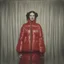 Placeholder: Countess da Castiglione, red, autochrome, plastic puffy jacket, heavy curtain