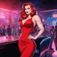 Placeholder: [mixing drawing with photo] the comic version of Jessica Rabbit with her iconic red dress, in a realistic high res photo of a nightclub