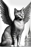 Placeholder: One single mature cat, angel, huge wings, Vienna, friendly, sunny day, model style, hyper realistic, extremely accurate, delicate, extremely detailed, Graphic novel style, wide-angle, open aperture, superfine pencil