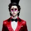 Placeholder: Timothée Chalamet willy wonka, red tinted sunglasses, black top hat, mask