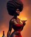 Placeholder: Negra Francisca, beautiful, curvy body, African slave, simple red fabric dress, long black hair, red headband, head and shoulders portrait, holding glass of wine, 8k resolution concept art portrait by Greg Rutkowski, Unreal Engine 5 volumetric lighting