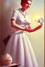 Placeholder: housewife, 1950s painting, cute, beautiful, wholesome