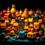 Placeholder: Odd dada village made of modeling clay, odd, block colours, houses, naïve, Tim Burton, Harry Potter, surreal landscape, sharp focus, colorful, stars and planets, bokeh, 8k, highly detailed, large format film, medium format film, shot on Hasselblad