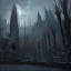 Placeholder: hyper realistic barren Bloodborne cityscape at night