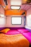 Placeholder: Métro with cosy beds, orange, pink, purple,, hippie