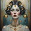 Placeholder: Grande peinture en couleur d'un visage de femme avec des cloches sur un mur, l'esprit de Klimt et Tom Bagshaw, ce tableau est une grande toile, art déco réaliste, grand tableau, Mark Brooks et Brad Kunkel, beauté d'une femme dans l'art nouveau, art élégant, art nouveau hyperréaliste, grand art sur toile, Women Art, par John Keane, Art Déco Painting, Art. Art Déco