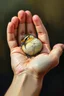 Placeholder: Bosch paint style in oil painting style of a bird peacefully sleeping in an open hand , The bird fathers harmonies with the scene, that blend with the warmth of the hand, contrasting with natural hands skin