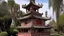 Placeholder: A grayish red Chinese bell tower designed in Kuna molas painted by Claude Monet