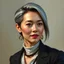 Placeholder: Fantasy portrait based on Michelle Yeoh of Stern Professor with short slicked back silver hair