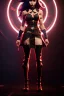 Placeholder: j.scott campbell, serena from mortal kombat, full head to toe portrait, lathe build, wearing black and red mini skirt, thigh high boots and crop top, big eyes, long black hair with red streak, small up turned nose, large breasts, small waist, round butt, standing, dark cobblestone alley, one halo white light behind head, non photorealistic rendering