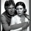 Placeholder: carrie fisher embracing harrison ford, waist up portrait, intricate, oil on canvas, masterpiece, expert, insanely detailed, 4k resolution, cinematic smooth, intricate detail , soft smooth lighting, soft pastel colors,