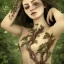 Placeholder: Mysterious girl body of leaves and gnarled branches extending past face and morphing into reality, color tattoo, 8k resolution, high-quality, fine-detail, intricate, digital art, detailed matte, volumetric lighting, illustration, octane render