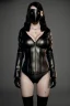 Placeholder: executioner in black leather, mature woman, skintight eye mask, cleavage, evil, angry, steam punk, 8k,dark, bdsm