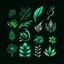 Placeholder: Hand Drawn Brush Stroke icons of nature with strong turquoise on deep green background.