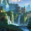 Placeholder: complex outdoor scene with waterfall and futuristic castles by warner brothers animation