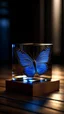 Placeholder: A stunning macro photograph of a butterfly delicately perched on the top of a Wood cube. The butterfly's translucent wings, adorned with blue flashes, catch the light and emit a mesmerizing glow. The exquisite filigree details on the cup are highlighted by the ultra-clear contours, showcasing the intricate design. This hyperrealistic scene has been expertly captured using high-octane rendering and advanced camera settings, such as 9D, ISO 1600,