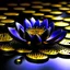 Placeholder: black lotus with gold drops on petals on purple water