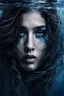 Placeholder: matte painting of a woman's face under of the water, close-up, sad, peaceful, beautiful, long messy hair, minimal colors, black, white, blue and silver, paint strokes, insanely detailed, detailed matte painting, deep colors, intricate detail, complementary colors, mystic, fog, shadows, dark mood, surreal style