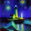 Placeholder: Fantasy, light house, Rocks, lighting, surreal, waves crashing below, 8k, sunset, sketch by Van Gogh in oil