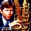 Placeholder: REd-haired Ron howard Is richie from happy days playing his saxophone with "closed-eyelids", rock band, embouchure, joanie cunningham