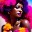 Placeholder: full body shot, masterpiece, best quality, woman, dark skinned, sparkling eyes, fluorescent skin, colorful makeup, afro, highly detailed body, sun light, 4K, RAW, depth of field, high contrast, realistic details, 24mm