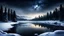 Placeholder: dark winter night,fir forrest scenery,mist,forest,christmas night,snow,fir tree,night ,stars,valley,cloud,frozen lake reflections,,dramatic scene,photorealistic