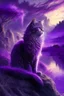 Placeholder: majestic cat, violet tones, fantasy landscape