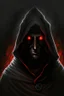 Placeholder: Dark sorcerer, black robe, not visible face, comic style, red eyes