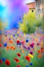 Placeholder: A field of colorful flower, the return to innocence, abstract, weird, childlike, chaos80, colors splash, Italian village
