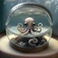 Placeholder: A cute little oktopus in a small circular fish tank.