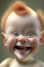 Placeholder: kewpie doll smiling, 3D, hyper-realistic