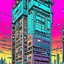Placeholder: cyberpunk retro futuristic for comics skyscraper from far away
