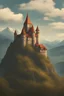 Placeholder: Stary zamek w górach ze smokiem
