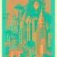 Placeholder: tropical city, latino, plants, streets, risograph poster, flat design, 2 colors