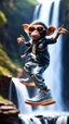 Placeholder: magazine cover, twisted rock star alien gremlin monkey rapper crew with silver boots as a pimp on rocket rushing down heavens waterfall,bokeh like f/0.8, tilt-shift lens 8k, high detail, smooth render, down-light, unreal engine, prize winning