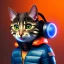 Placeholder: Cat toddler, smile, cyberpunk headphone, sunglass, gangsta neckless, full body, orange puffer jacket, tokio background, dramatic lighting, hyper realistic, unreal engine 5, 16k