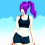 Placeholder: a pretty girl, skinny, relaxed, tank top, purple hair, ponytail, stylised, digital art